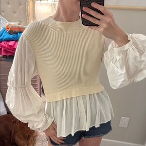 English Factory Cream and White Puff Sleeve Blouse
